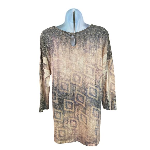 PerSeption Concept Boho Burnout Print Top M Beige USA Sheer Aztec Grunge Y2K - Picture 2 of 6
